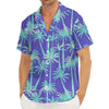 Teal Palm Tree Pattern Print Men's Deep V-Neck Shirt