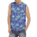 Teal Palm Tree Pattern Print Men's Fitness Tank Top