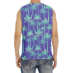 Teal Palm Tree Pattern Print Men's Fitness Tank Top