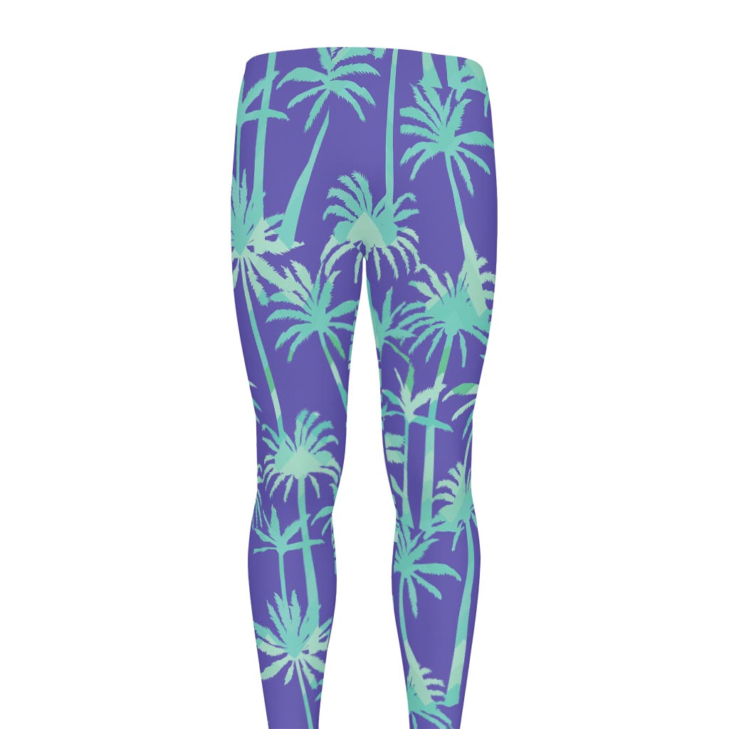 Teal Palm Tree Pattern Print Men's leggings