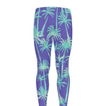 Teal Palm Tree Pattern Print Men's leggings