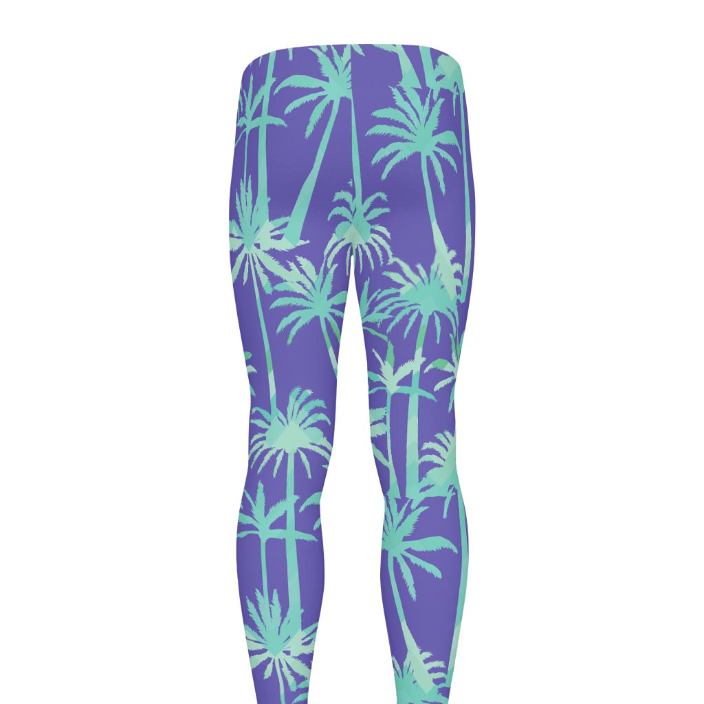 Teal Palm Tree Pattern Print Men's leggings