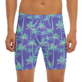 Teal Palm Tree Pattern Print Men's Long Boxer Briefs