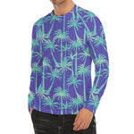 Teal Palm Tree Pattern Print Men's Long Sleeve Rash Guard
