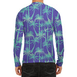 Teal Palm Tree Pattern Print Men's Long Sleeve Rash Guard