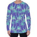Teal Palm Tree Pattern Print Men's Long Sleeve T-Shirt