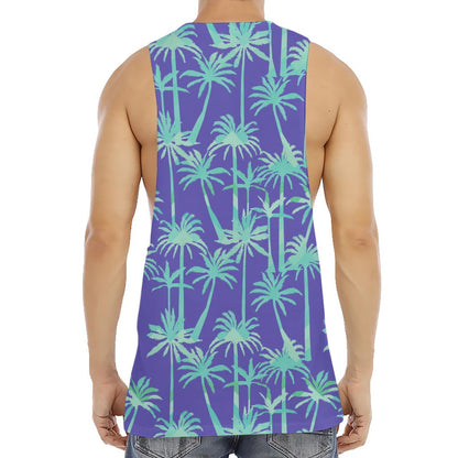Teal Palm Tree Pattern Print Men's Muscle Tank Top