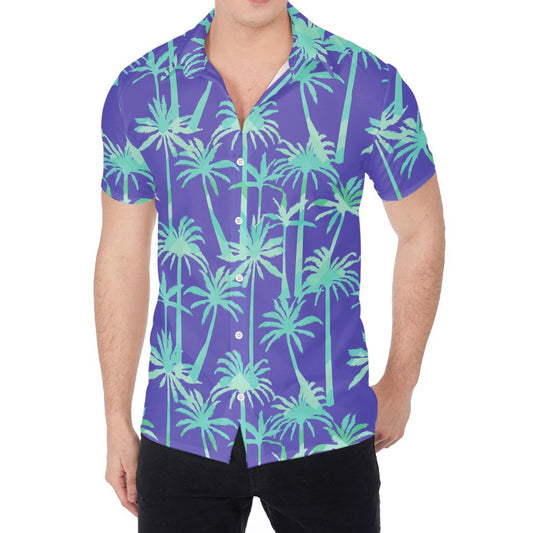 Teal Palm Tree Pattern Print Men's Shirt