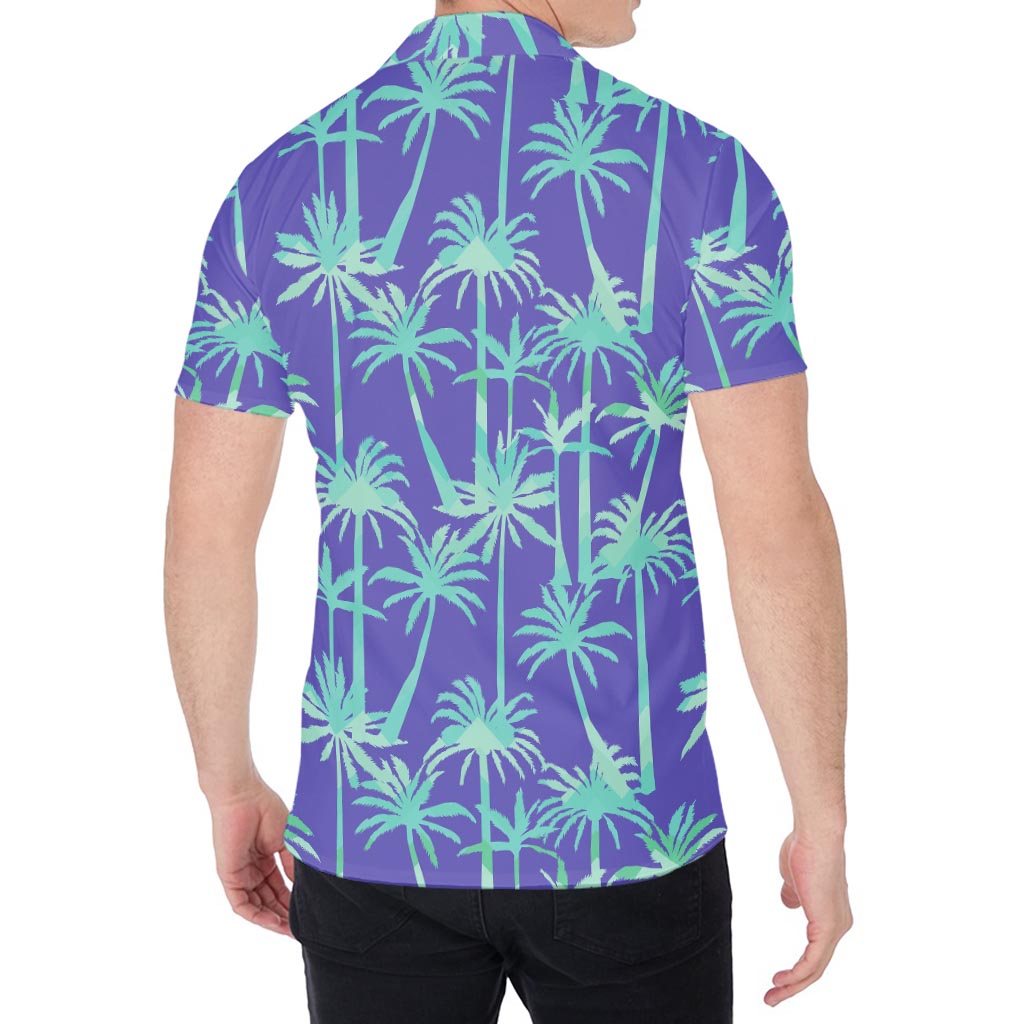Teal Palm Tree Pattern Print Men's Shirt