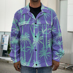 Teal Palm Tree Pattern Print Men's Shirt Jacket