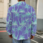 Teal Palm Tree Pattern Print Men's Shirt Jacket