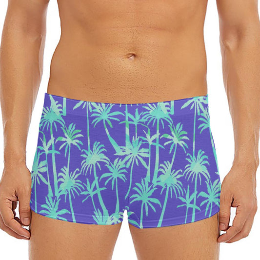 Teal Palm Tree Pattern Print Men's Short Boxer Briefs