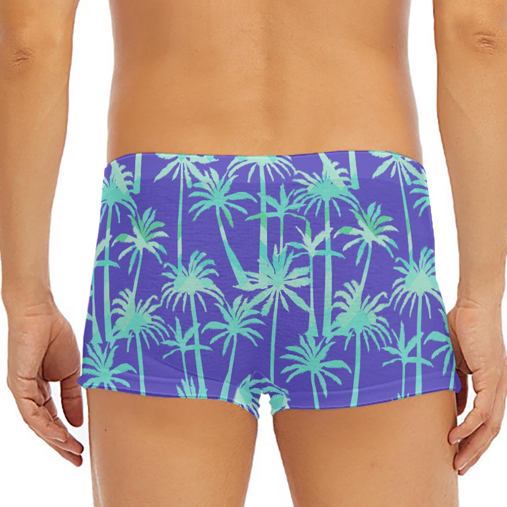 Teal Palm Tree Pattern Print Men's Short Boxer Briefs