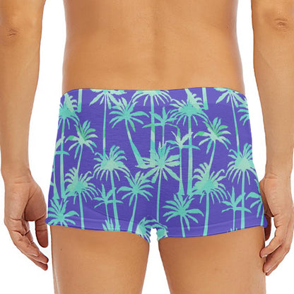 Teal Palm Tree Pattern Print Men's Short Boxer Briefs