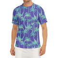 Teal Palm Tree Pattern Print Men's Short Sleeve Rash Guard