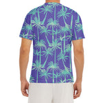 Teal Palm Tree Pattern Print Men's Short Sleeve Rash Guard