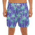 Teal Palm Tree Pattern Print Men's Split Running Shorts