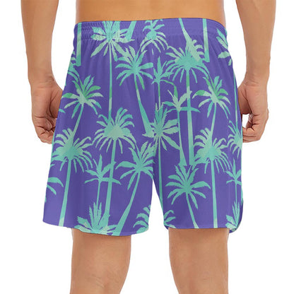 Teal Palm Tree Pattern Print Men's Split Running Shorts