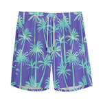 Teal Palm Tree Pattern Print Men's Sports Shorts