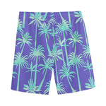 Teal Palm Tree Pattern Print Men's Sports Shorts