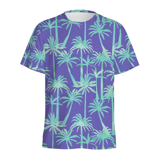 Teal Palm Tree Pattern Print Men's Sports T-Shirt