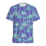 Teal Palm Tree Pattern Print Men's Sports T-Shirt