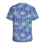 Teal Palm Tree Pattern Print Men's Sports T-Shirt