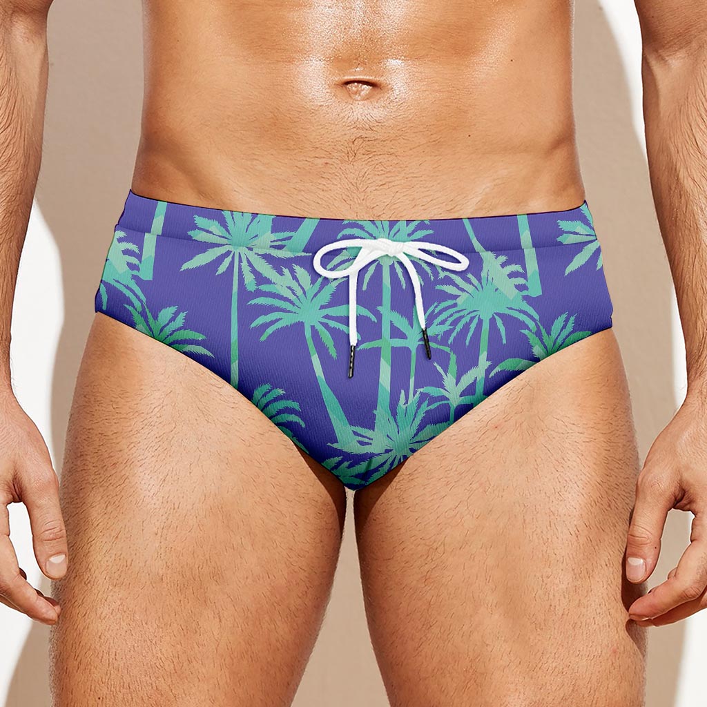 Teal Palm Tree Pattern Print Men's Swim Briefs