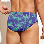 Teal Palm Tree Pattern Print Men's Swim Briefs