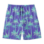 Teal Palm Tree Pattern Print Men's Swim Trunks