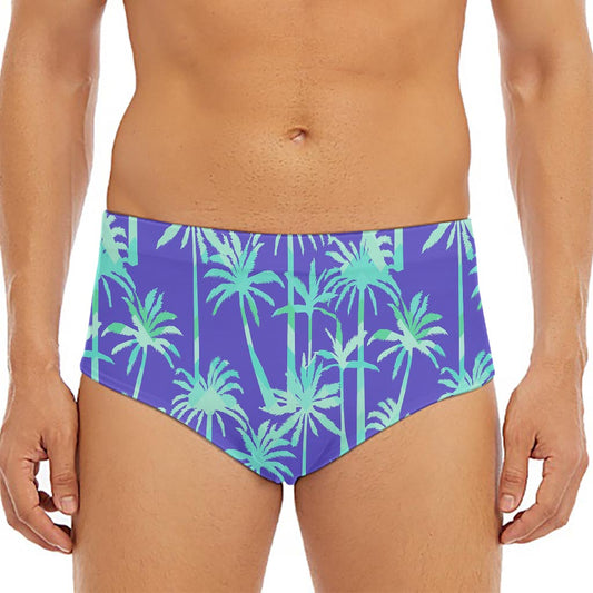 Teal Palm Tree Pattern Print Men's Triangle Swim Briefs