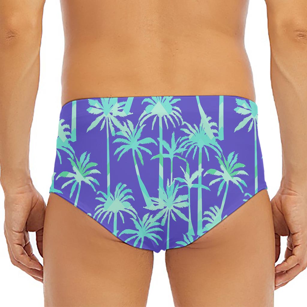 Teal Palm Tree Pattern Print Men's Triangle Swim Briefs