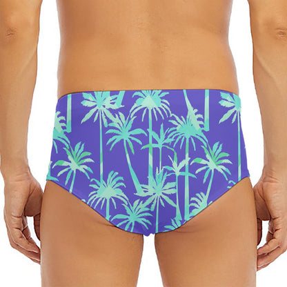 Teal Palm Tree Pattern Print Men's Triangle Swim Briefs
