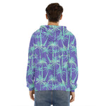 Teal Palm Tree Pattern Print Men's Velvet Pullover Hoodie