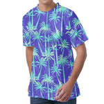 Teal Palm Tree Pattern Print Men's Velvet T-Shirt