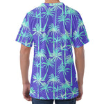 Teal Palm Tree Pattern Print Men's Velvet T-Shirt