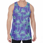 Teal Palm Tree Pattern Print Men's Velvet Tank Top
