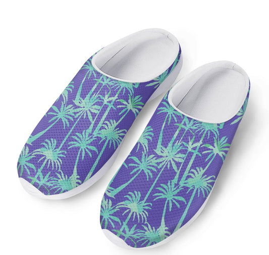 Teal Palm Tree Pattern Print Mesh Casual Shoes
