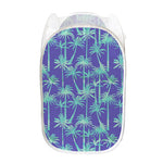 Teal Palm Tree Pattern Print Mesh Laundry Hamper