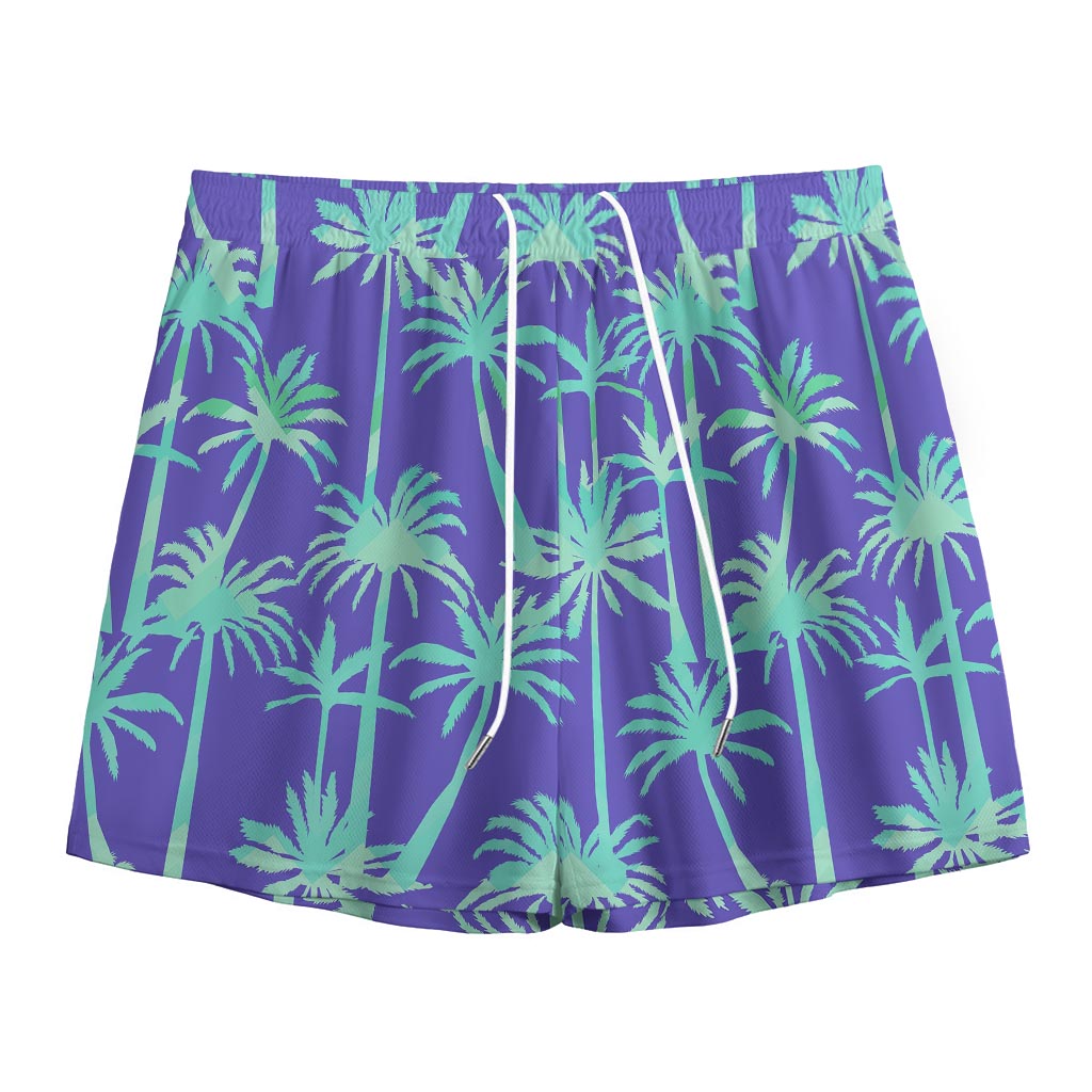 Teal Palm Tree Pattern Print Mesh Shorts