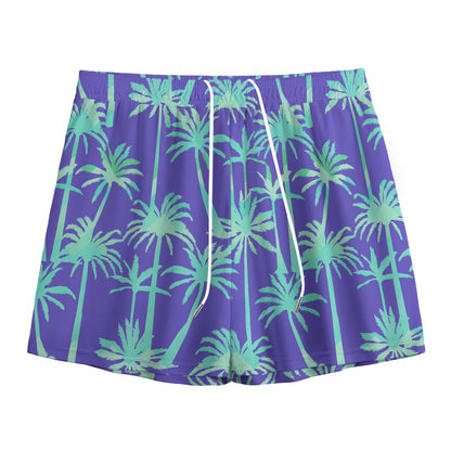 Teal Palm Tree Pattern Print Mesh Shorts