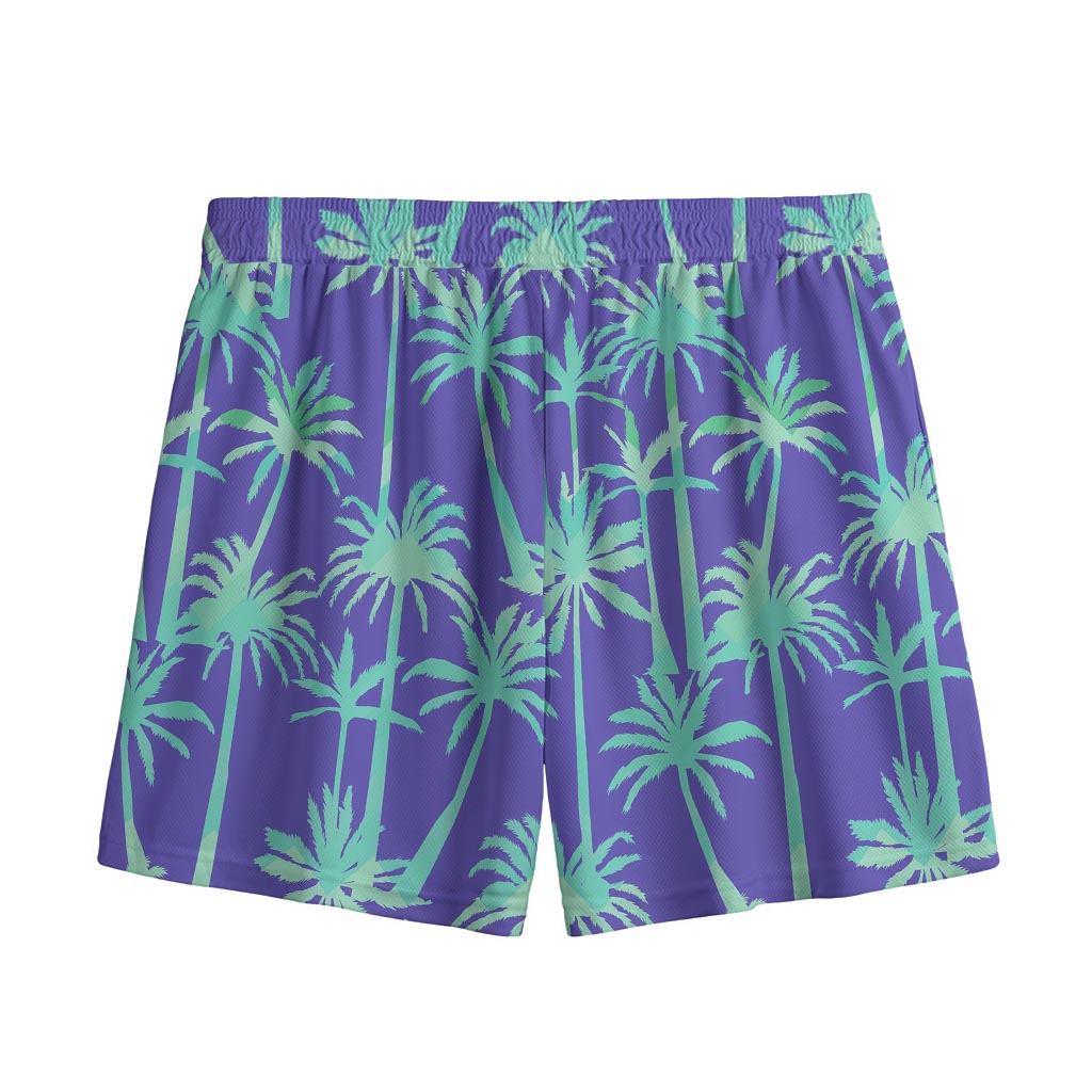 Teal Palm Tree Pattern Print Mesh Shorts