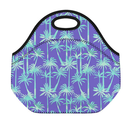 Teal Palm Tree Pattern Print Neoprene Lunch Bag