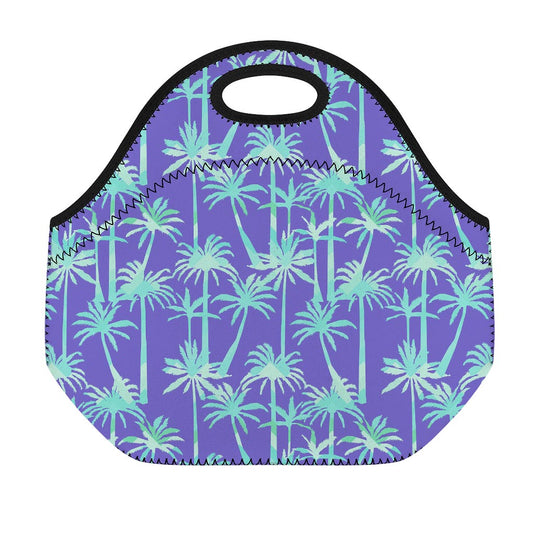 Teal Palm Tree Pattern Print Neoprene Lunch Bag