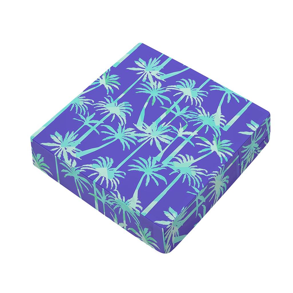 Teal Palm Tree Pattern Print Outdoor Seat Cushion Cover