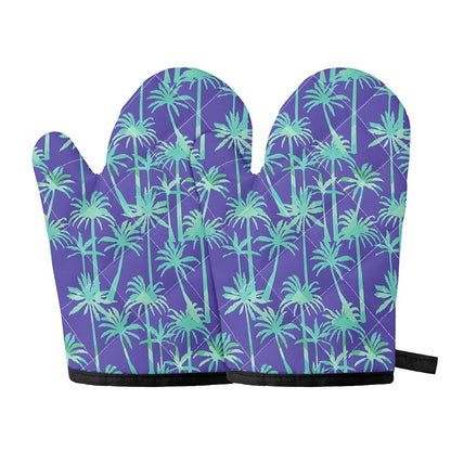 Teal Palm Tree Pattern Print Oven Mitts