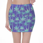 Teal Palm Tree Pattern Print Pencil Mini Skirt