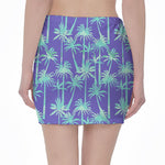 Teal Palm Tree Pattern Print Pencil Mini Skirt