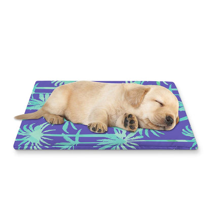 Teal Palm Tree Pattern Print Pet Cooling Mat Cover