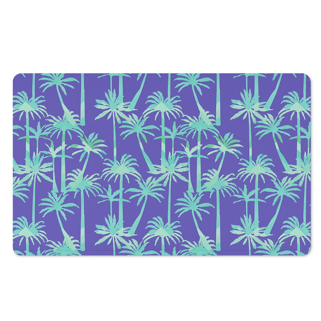 Teal Palm Tree Pattern Print Polyester Doormat